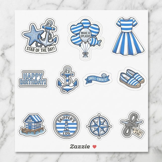 Conjunto de adesivos de aniversário de marinheiro  (Anchors away for your happy birthday!)
