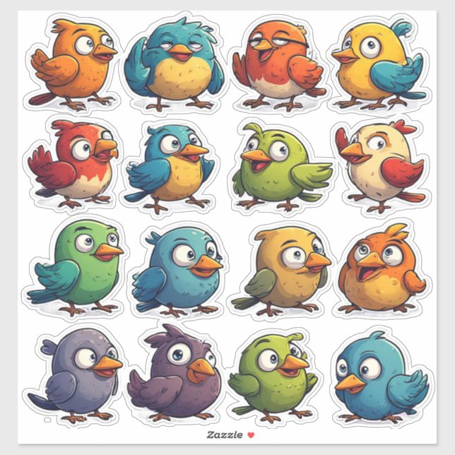 Conjunto de Adesivos de Aves Coloridas da Natureza (Folha)