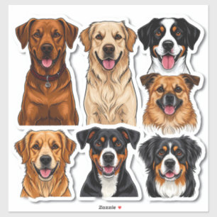 Conjunto de adesivos de cães com rosto detalhado