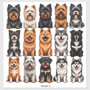Conjunto de adesivos de cães com rosto detalhado