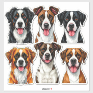Conjunto de adesivos de cães com rosto detalhado
