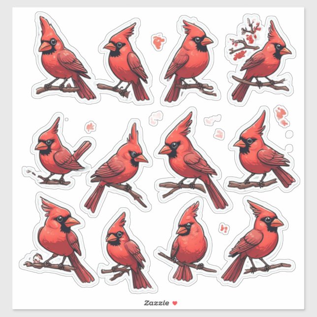 Conjunto de Adesivos de Cardinal Vermelho – Decora (Folha)