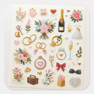 "Conjunto de Adesivos de Celebração de Casamento"