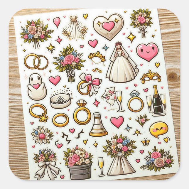 Conjunto de Adesivos de Celebração de Casamento" (Frente)