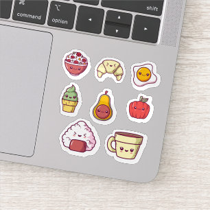 Conjunto de adesivos de comida kawaii de desenho a