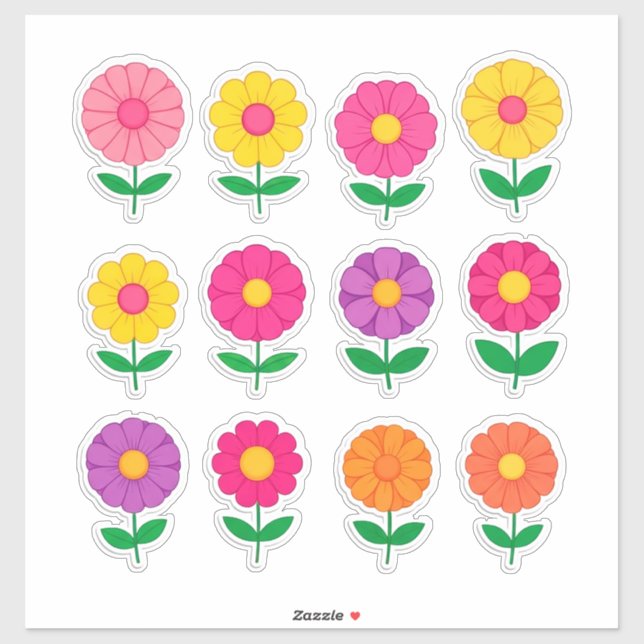 Conjunto de Adesivos de Flores Coloridas (Folha)