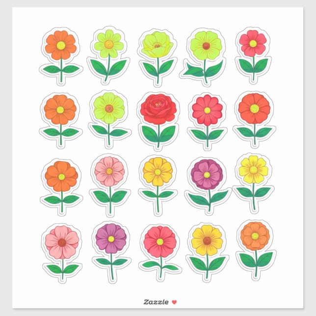Conjunto de Adesivos de Flores Coloridas (Folha)