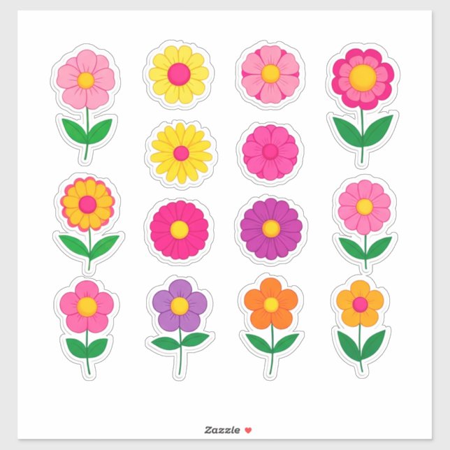 Conjunto de Adesivos de Flores Coloridas (Folha)