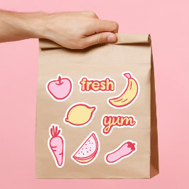 Conjunto de adesivos de frutas e legumes rosa suav