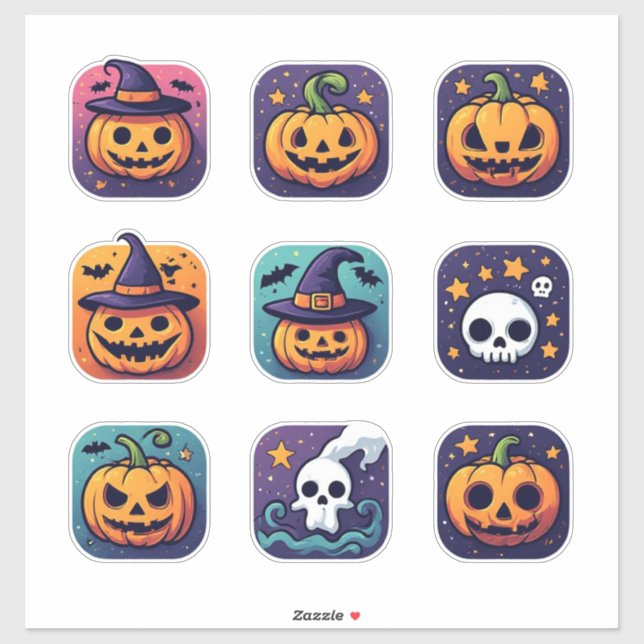 Conjunto de Adesivos de Halloween Abóbora Fantasma (Folha)