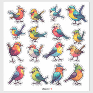 Conjunto de Adesivos de Pássaro Colorido Estilo Tr