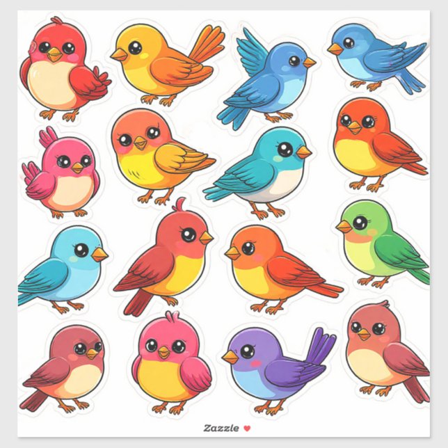 Conjunto de Adesivos de Pássaros Fofos | Animal Ka (Folha)