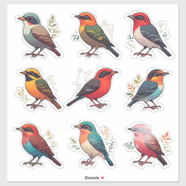 Conjunto de Adesivos de Personagens de Pássaros Co (Folha)