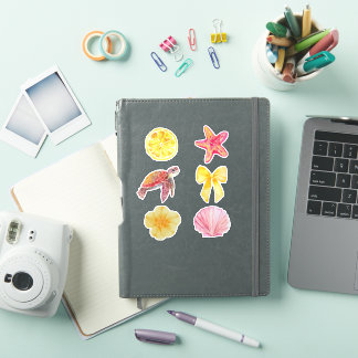 Conjunto de Adesivos de Verão Costeiro em Aquarela