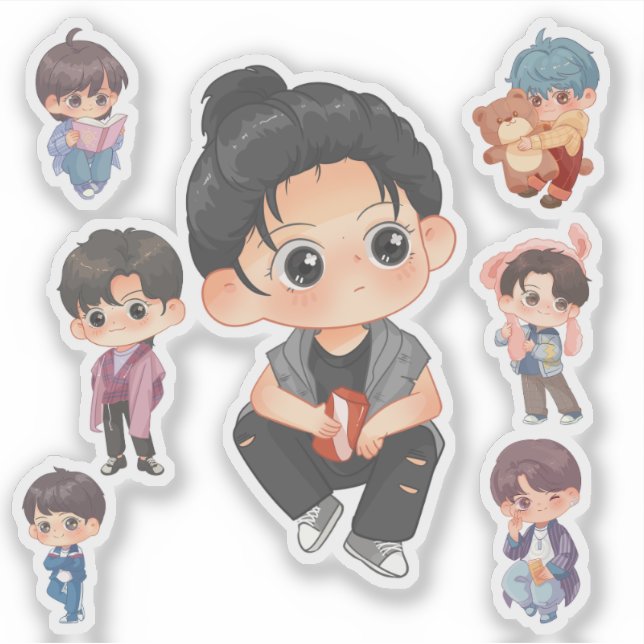 Conjunto de Adesivos de Vinil de Menino Anime Chib (Frente)