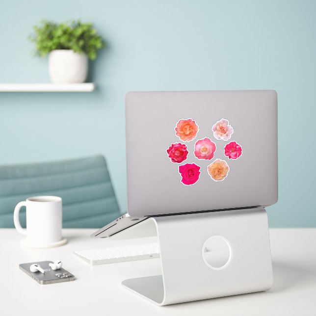 Conjunto de Adesivos de Vinil Rosas – 7 Flores Úni (Laptop na mesa)