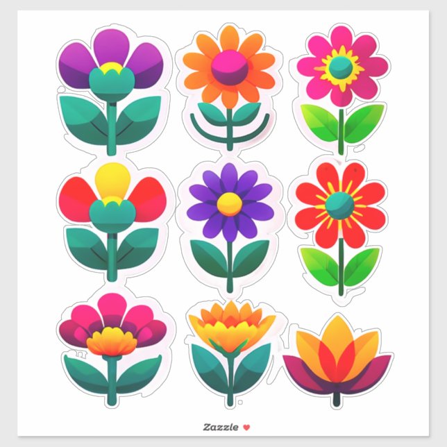 Conjunto de Adesivos Florais Coloridos Com Flores  (Folha)