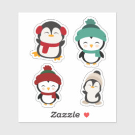 Conjunto de Adesivos Kawaii de Pinguim de Inverno