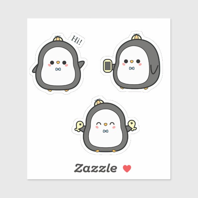 Conjunto de Adesivos Kawaii de Pinguim Fofo (Folha)