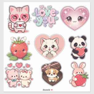 Conjunto de Adesivos Kawaii – Emojis, Gatos, Ursos