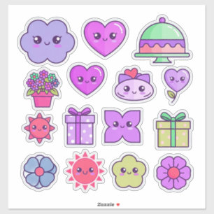Conjunto de Adesivos Kawaii Fofos Com Corações Flo