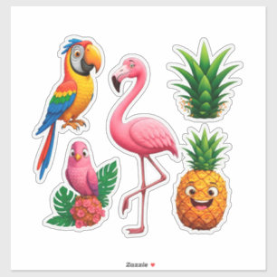 Conjunto de Adesivos Tropicais Coloridos Com Papag