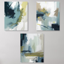 Conjunto de Arte de Parede Azul 3 Abstrato