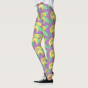 Conjunto de Banana Amarelo Padrão Legging Violeta