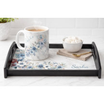 Conjunto de Bandeja de Madeira com Floral Elegante