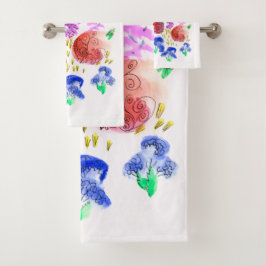 Conjunto de Banheiras Florais Coloridas Negrito