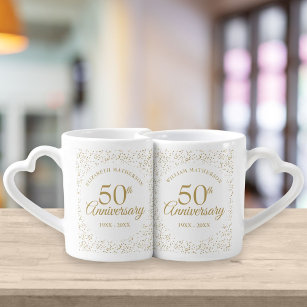 Conjunto De Caneca De Café 50º aniversário do casamento Dust Confetti Dourada
