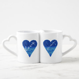 Conjunto De Caneca De Café Corações de Amor Azul, Casal de Aniversário Bonito