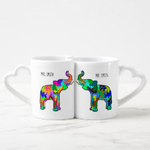 Elefantes Coloridos Adoram Café Mug Conjunto de 2