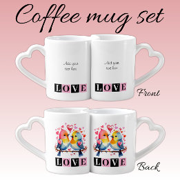 Conjunto De Caneca De Café Love birds custom text pink Valentine