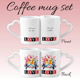 Conjunto De Caneca De Café Love birds custom text red Valentine