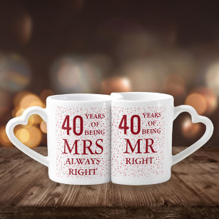 Conjunto De Caneca De Café Ruby Hearts Confetti 40º aniversário de casamento