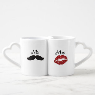 Conjunto De Caneca De Café Sr. lábios e bigode de café da Sra. & Mustache, ca
