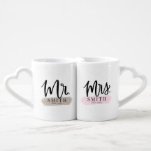 Sr. + Sra. Heart Mug Set para Newlyweds