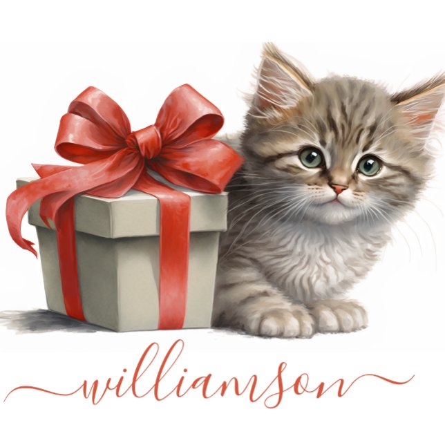 Conjunto de cartão de nota de gatinho em aquarela  (Note Card with a sweet kitten)