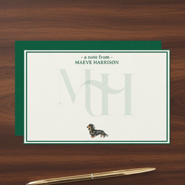 Conjunto de Cartão Monograma de Nota de Dachshund  (Gift custom stationery to the dog lover in your life! )