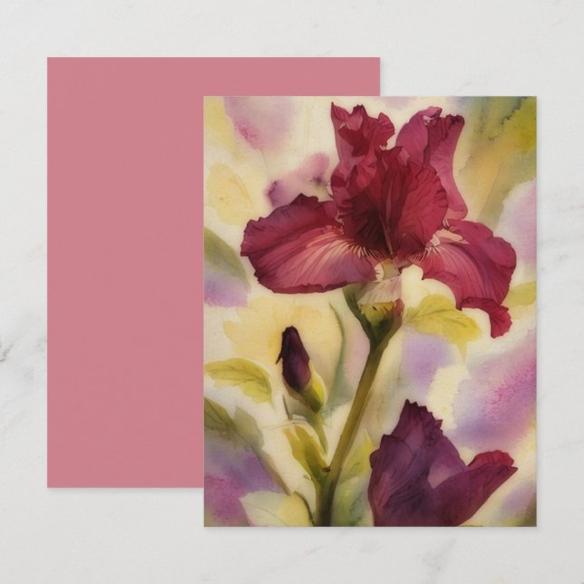 Conjunto de Cartões de Nota com Arte de Íris Rosa  (Frente/Verso)