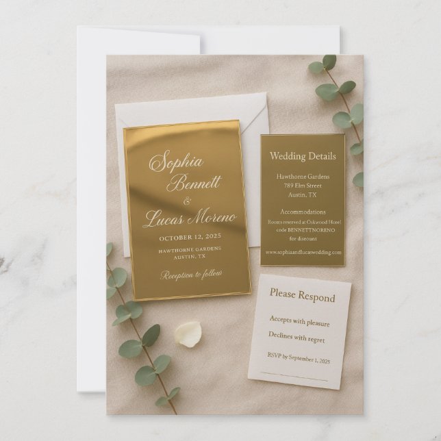 Conjunto de Convite de Casamento Acrílico Espelho  (Frente)