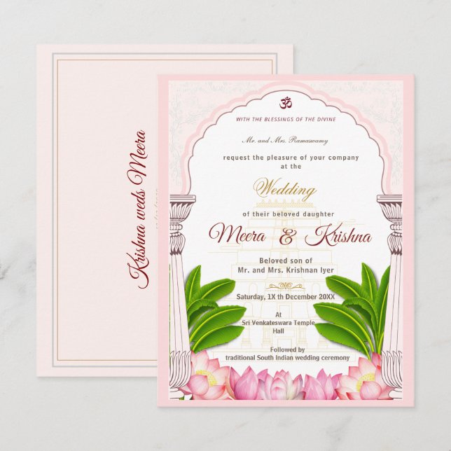 Conjunto de Convite de Casamento do Templo do Lótu (Frente/Verso)