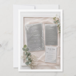 Conjunto de Convite de Casamento em Acrílico Prata