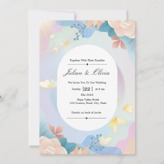 Conjunto de Convite de Casamento Floral Dourado de
