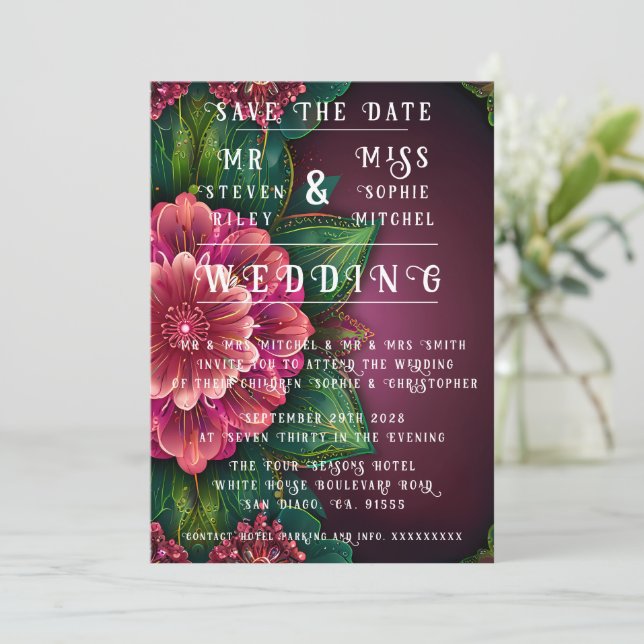 Conjunto de Convite de Casamento Floral Elegante (Em pé/Frente)