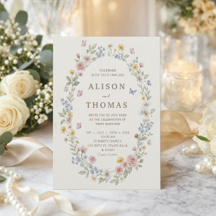 Conjunto de Convite de Casamento Floral em Aquarel