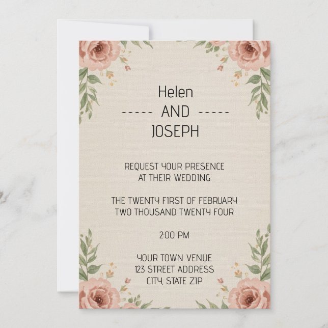 Conjunto de Convite de Casamento Floral Rústico Ro (Frente)