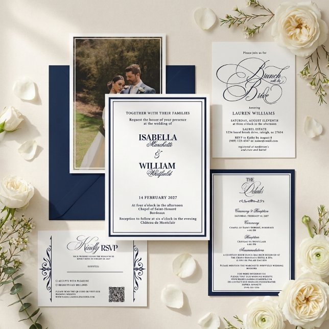 Conjunto de Convite de Casamento Navy de Luxo (Criador carregado)