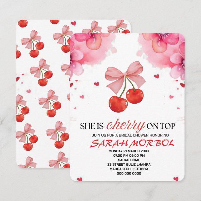 Conjunto de Convite de Chá de Noiva Cherry on Top (Frente/Verso)